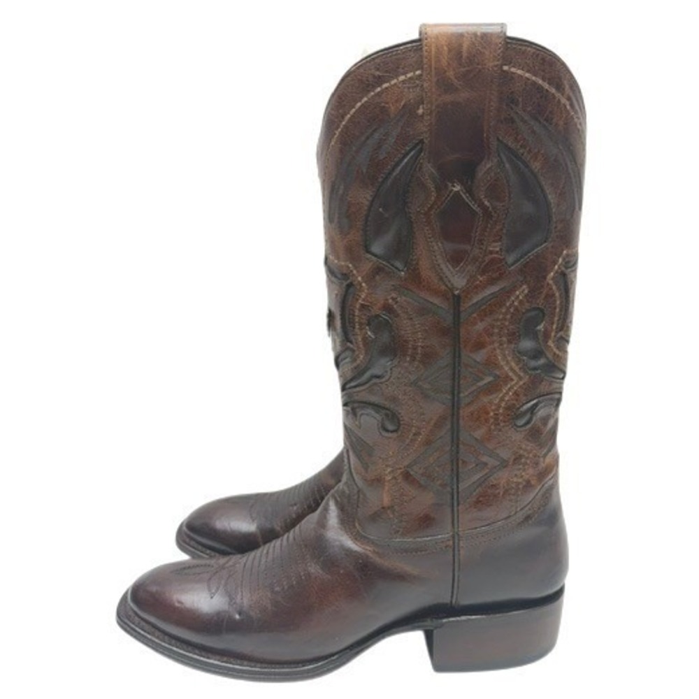 Rockem Western Cowboy Boots Men's Size 8.5 US Brown Leather Square Toe USA